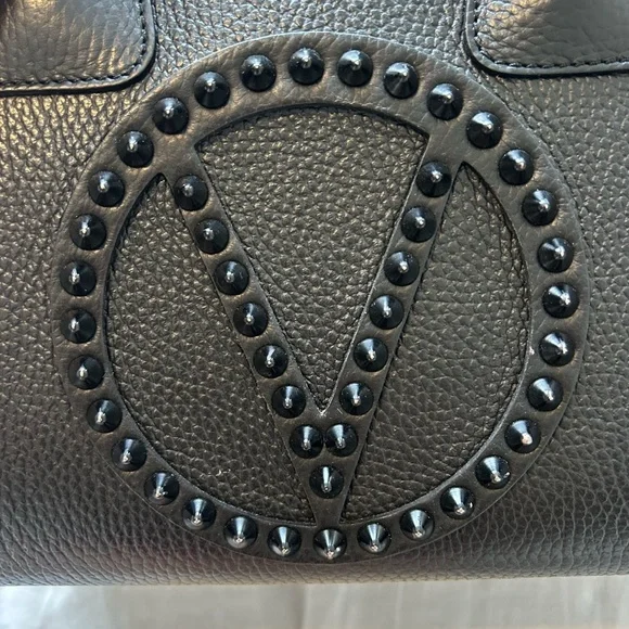 Valentino | Minimi Rock Leather Studded Satchel | Black | Top Handle Bag - Picture 7 of 8